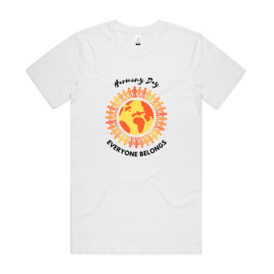 Harmony Day adults unisex white t-shirt globe Thumbnail
