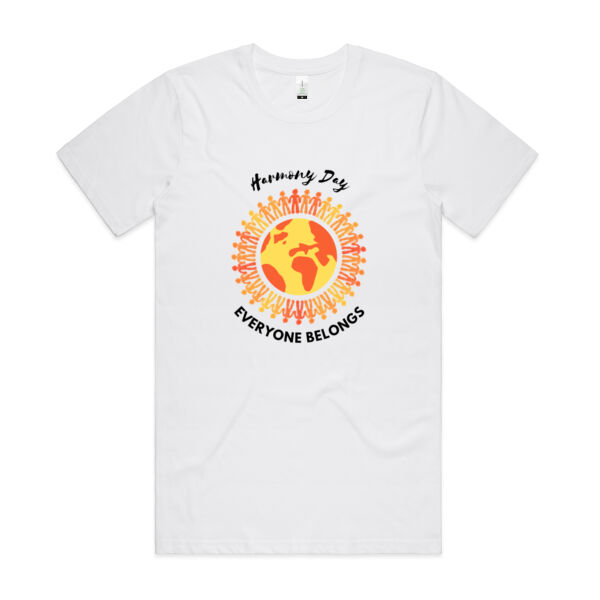 Harmony Day adults unisex white t-shirt globe Thumbnail