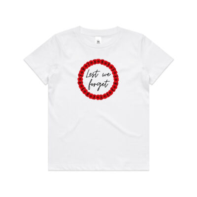 Anzac Day kid's white t-shirt with poppies Lest We Forget Thumbnail