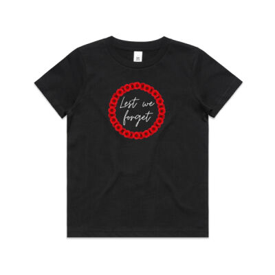 Anzac Day kid's black t-shirt with poppies Lest We Forget Thumbnail